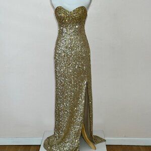 La Femme Gold Sequin Strapless Gown Size 0